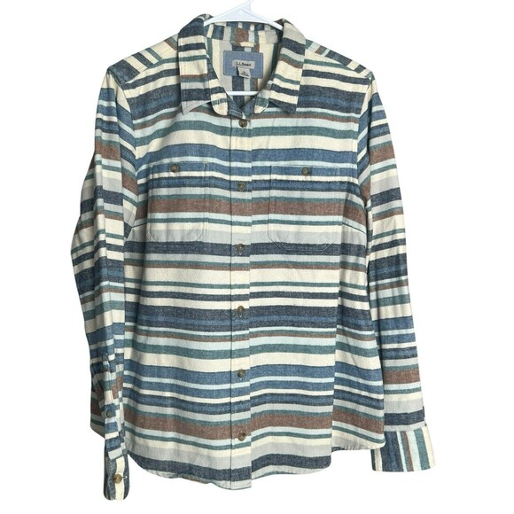 LL Bean Shirt Mens Large Flannel Serape Chamois Southwest Stripe Blanket Shacket - Picture 2 of 14